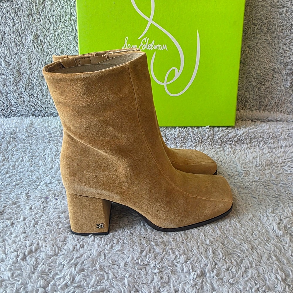 Sam Edelman Womens High Ankle Boots Tan Suede Leather Square Toe Booties 6.5 NEW - Picture 4 of 7